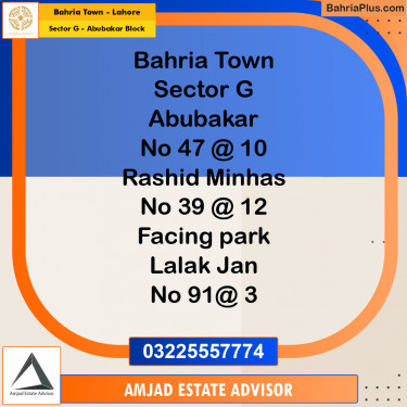 Residential Plot for Sale in Sector G - Abubakar Block -  Bahria Town, Lahore - (BP-252533)