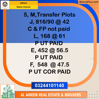 Residential Plot for Sale in Bahria Orchard, Lahore - (BP-252543)