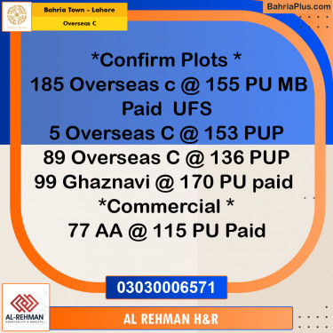 10 Marla Residential Plot for Sale in Overseas C -  Bahria Town, Lahore - (BP-252559)