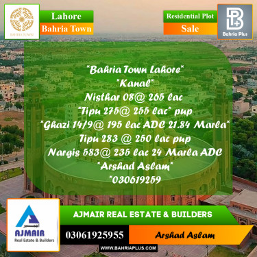Residential Plot for Sale in Bahria Town, Lahore - (BP-252604)