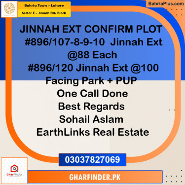 5 Marla Residential Plot for Sale in Sector E - Jinnah Ext. Block -  Bahria Town, Lahore - (BP-252634)