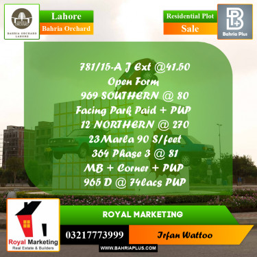 Residential Plot for Sale in Bahria Orchard, Lahore - (BP-252647)