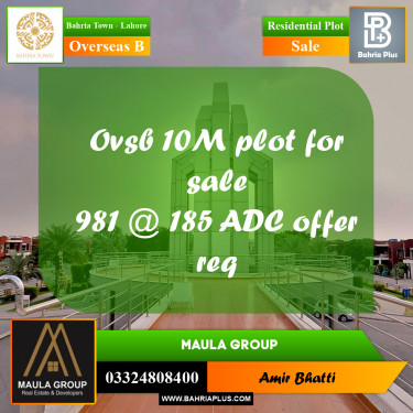 10 Marla Residential Plot for Sale in Overseas B -  Bahria Town, Lahore - (BP-252675)