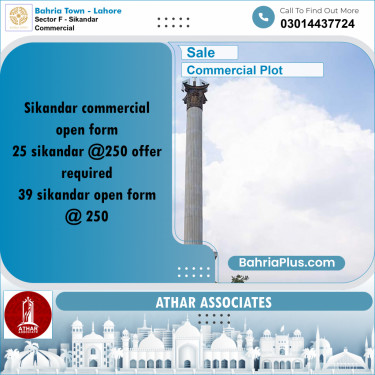 5 Marla Commercial Plot for Sale in Sector F - Sikandar Commercial -  Bahria Town, Lahore - (BP-252725)