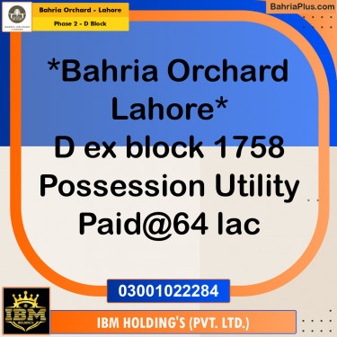 8 Marla Residential Plot for Sale in Phase 2 - D Block -  Bahria Orchard, Lahore - (BP-252739)