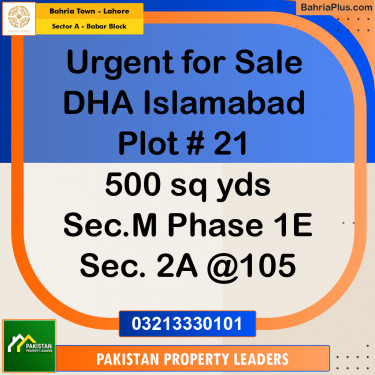 1 Kanal Residential Plot for Sale in Sector A - Babar Block -  Bahria Town, Lahore - (BP-252764)