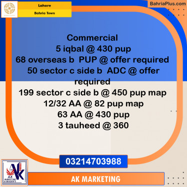Commercial Plot for Sale in Bahria Town, Lahore - (BP-252786)