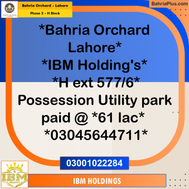 8 Marla Residential Plot for Sale in Phase 2 - H Block -  Bahria Orchard, Lahore - (BP-252788)