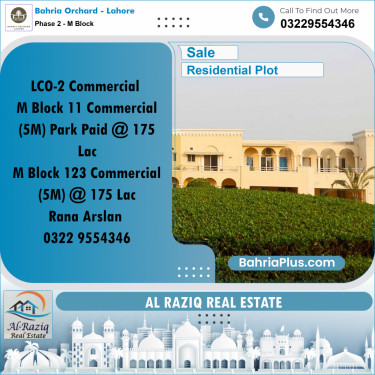 5 Marla Residential Plot for Sale in Phase 2 - M Block -  Bahria Orchard, Lahore - (BP-252811)