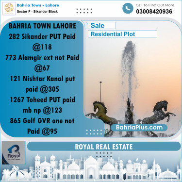 10.66 Marla Residential Plot for Sale in Sector F - Sikander Block -  Bahria Town, Lahore - (BP-252828)
