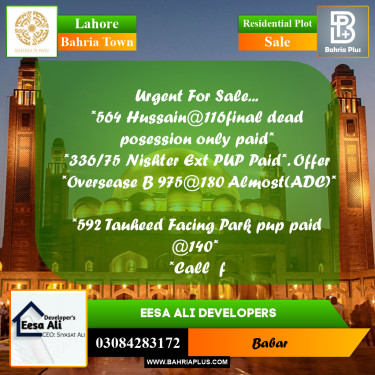 Residential Plot for Sale in Bahria Town, Lahore - (BP-252846)