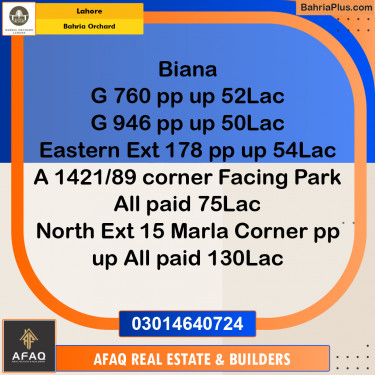Residential Plot for Sale in Bahria Orchard, Lahore - (BP-252884)