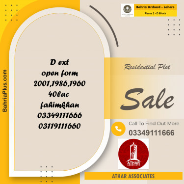 5 Marla Residential Plot for Sale in Phase 2 - D Block -  Bahria Orchard, Lahore - (BP-252969)