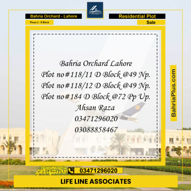 5 Marla Residential Plot for Sale in Phase 2 - D Block -  Bahria Orchard, Lahore - (BP-252982)