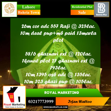 Residential Plot for Sale in Bahria Town, Lahore - (BP-253018)