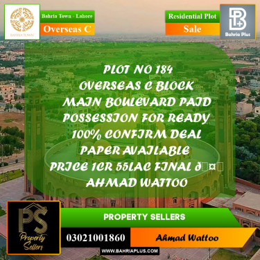 10 Marla Residential Plot for Sale in Overseas C -  Bahria Town, Lahore - (BP-253023)