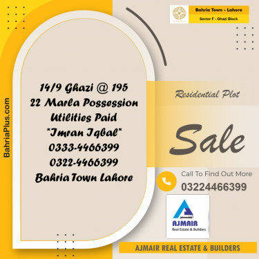 1 Kanal Residential Plot for Sale in Sector F - Ghazi Block -  Bahria Town, Lahore - (BP-253050)