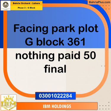 5 Marla Residential Plot for Sale in Phase 2 - G Block -  Bahria Orchard, Lahore - (BP-253102)