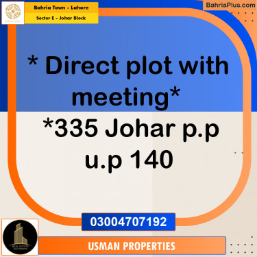 10 Marla Residential Plot for Sale in Sector E - Johar Block -  Bahria Town, Lahore - (BP-253110)