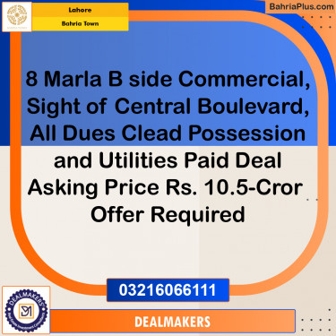 8 Marla Commercial Plot for Sale in Bahria Town, Lahore - (BP-253123)