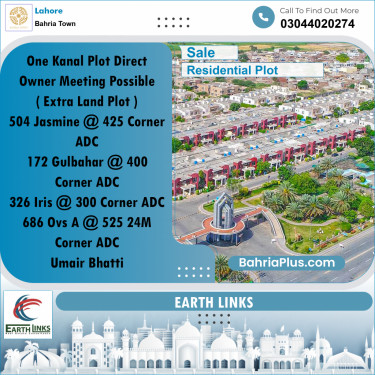 1 Kanal Residential Plot for Sale in Bahria Town, Lahore - (BP-253131)