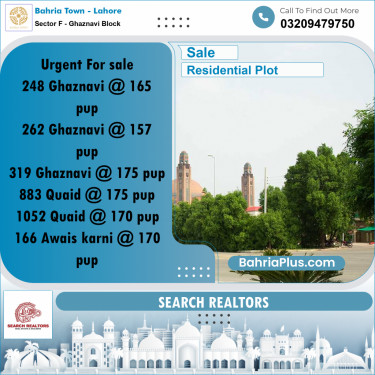 10 Marla Residential Plot for Sale in Sector F - Ghaznavi Block -  Bahria Town, Lahore - (BP-253152)