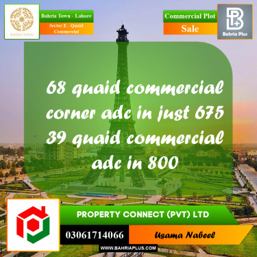 Commercial Plot for Sale in Sector E - Quaid Commercial -  Bahria Town, Lahore - (BP-253158)