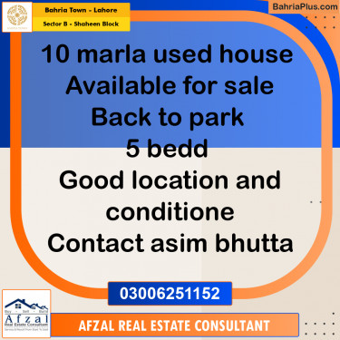 10 Marla Residential House for Sale in Sector B - Shaheen Block -  Bahria Town, Lahore - (BP-253224)