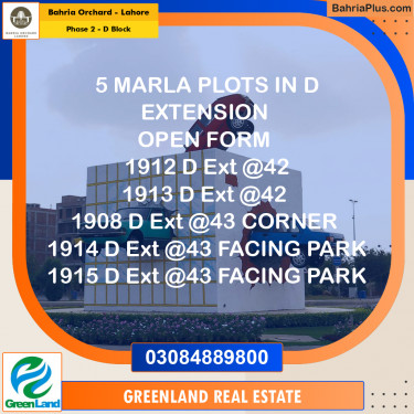 5 Marla Residential Plot for Sale in Phase 2 - D Block -  Bahria Orchard, Lahore - (BP-253253)