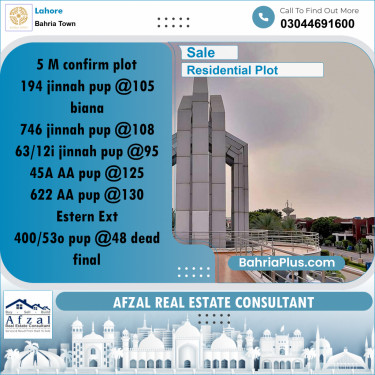 Residential Plot for Sale in Bahria Town, Lahore - (BP-253260)