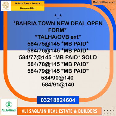 10 Marla Residential Plot for Sale in Overseas B Ext -  Bahria Town, Lahore - (BP-253284)