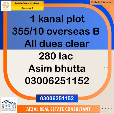 1 Kanal Residential Plot for Sale in Overseas B -  Bahria Town, Lahore - (BP-253490)