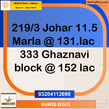 12 Marla Residential Plot for Sale in Sector E - Johar Block -  Bahria Town, Lahore - (BP-253572)