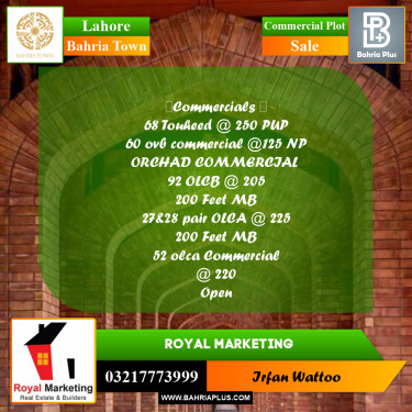 Commercial Plot for Sale in Bahria Town, Lahore - (BP-253592)