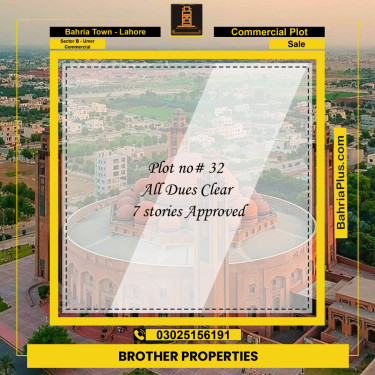 8 Marla Commercial Plot for Sale in Sector B - Umer Commercial -  Bahria Town, Lahore - (BP-253621)