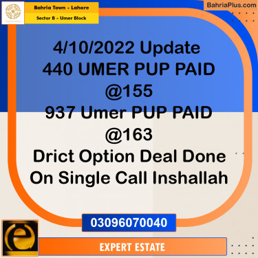 8 Marla Residential Plot for Sale in Sector B - Umer Block -  Bahria Town, Lahore - (BP-253624)