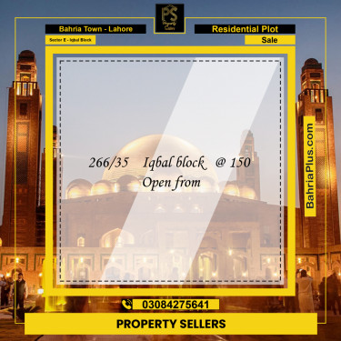 10 Marla Residential Plot for Sale in Sector E - Iqbal Block -  Bahria Town, Lahore - (BP-253630)