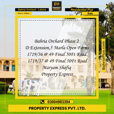 5 Marla Residential Plot for Sale in Phase 2 - D Block -  Bahria Orchard, Lahore - (BP-253636)