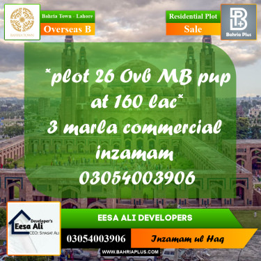 Residential Plot for Sale in Overseas B -  Bahria Town, Lahore - (BP-253658)