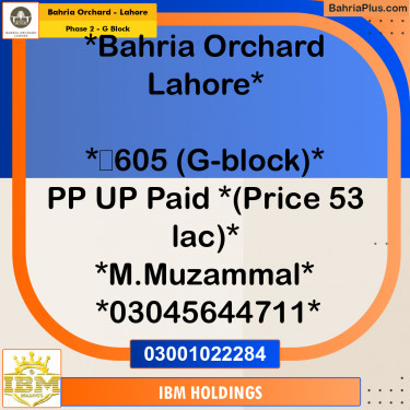 5 Marla Residential Plot for Sale in Phase 2 - G Block -  Bahria Orchard, Lahore - (BP-253714)