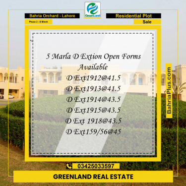 5 Marla Residential Plot for Sale in Phase 2 - D Block -  Bahria Orchard, Lahore - (BP-253745)