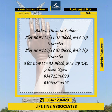 5 Marla Residential Plot for Sale in Phase 2 - D Block -  Bahria Orchard, Lahore - (BP-253874)