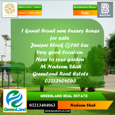 1 Kanal Residential House for Sale in Sector C - Janiper Block -  Bahria Town, Lahore - (BP-253890)