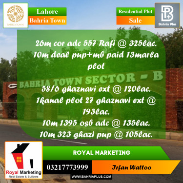 Residential Plot for Sale in Bahria Town, Lahore - (BP-253891)