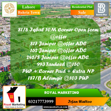 Residential Plot for Sale in Bahria Town, Lahore - (BP-253904)