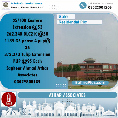 5 Marla Residential Plot for Sale in Phase 1 - Eastern District Ext. I -  Bahria Orchard, Lahore - (BP-253930)