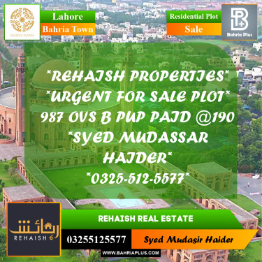 Residential Plot for Sale in Bahria Town, Lahore - (BP-253931)