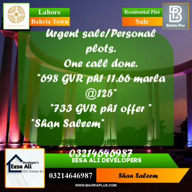 Residential Plot for Sale in Bahria Town, Lahore - (BP-253942)