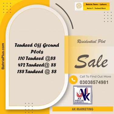 10 Marla Residential Plot for Sale in Sector F - Tauheed Block -  Bahria Town, Lahore - (BP-253947)