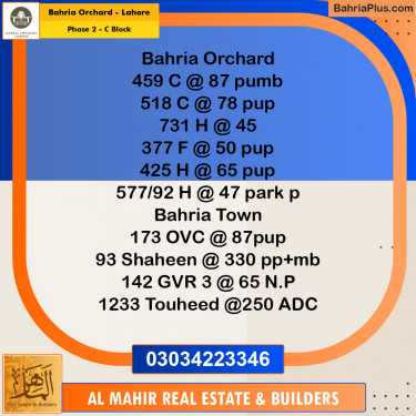 Residential Plot for Sale in Phase 2 - C Block -  Bahria Orchard, Lahore - (BP-253956)